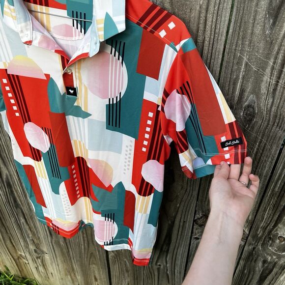 Bad Birdie Albatross Golf Polo Shirt Mens M Red Short Sleeve Abstract Floral - Picture 7 of 11